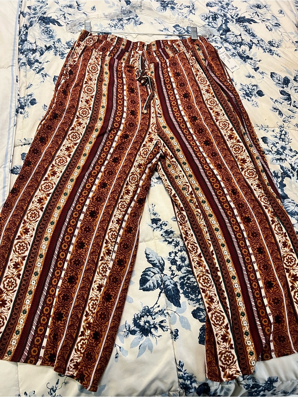 Westport Multi-Stripe Boho Pants in Rust, Cream Accents